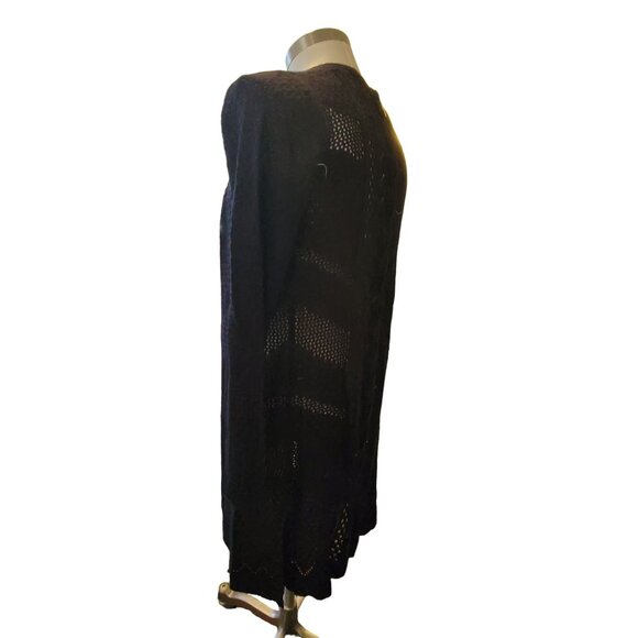 Womans Black Duster Hooked Up Open Knit Cardigan Sweater Size Small jj3597 - Picture 6 of 9